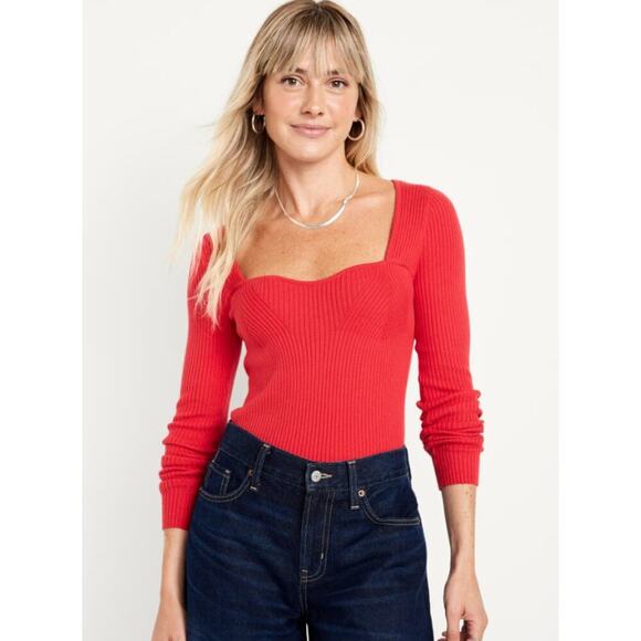 Old Navy Women's Long-Sleeve Fitted Ribbed Knit Pullover Sweater Size XL Red NWT - Picture 1 of 9